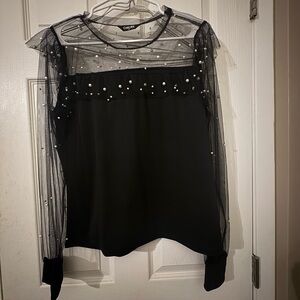 Chicwish Black Sheer Pearl Detail Blouse